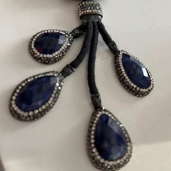 Sterling silver chocked necklace with crystals and real gem stone - Picture 5 of 7